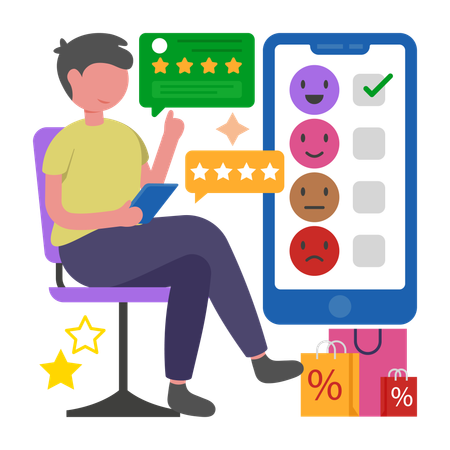 Happy Customer giving online review  Illustration