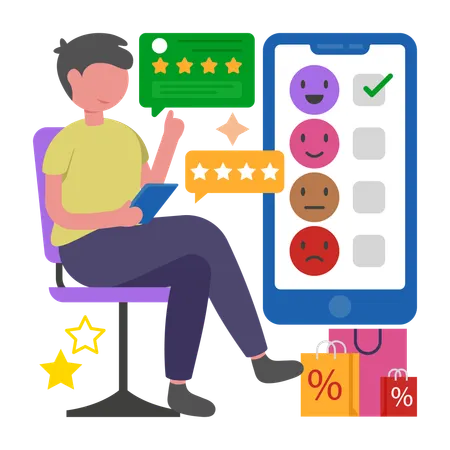 Happy Customer giving online review  Illustration