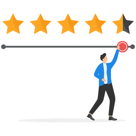 Happy customer giving stars rating as a feedback  Illustration
