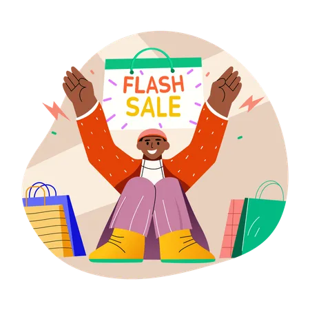 Happy customer with flash sale typography  Illustration