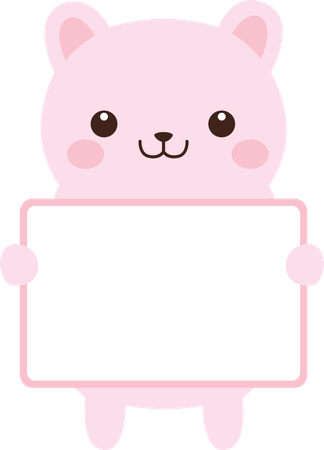 空のホワイトボードを持っている幸せそうなかわいいクマの動物漫画キャラクター  イラスト