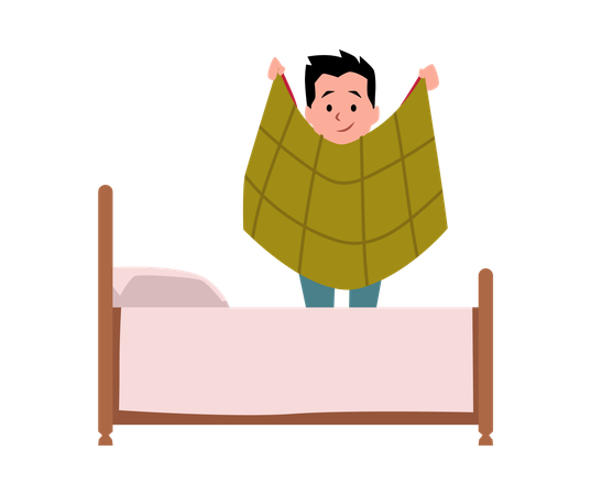 Child cleaning stylized room  Illustration