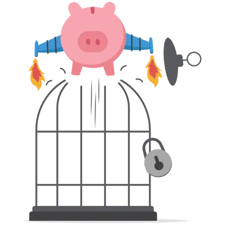 Financial Freedom Growth Retirement Saving Or Rising Profit Investment For Financial Succeed Concept Happy Cute Pink Piggy Bank Floating Fly To Freedom In The Sky Minimal Style Illustration