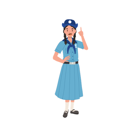 Happy Cute Young Thai Girl Scout in Uniform Giving Advice  Illustration