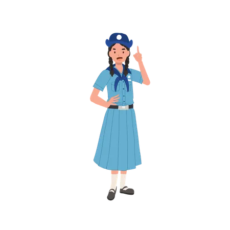 Happy Cute Young Thai Girl Scout in Uniform Giving Advice  Illustration
