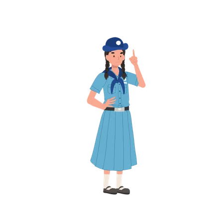 Happy Cute Young Thai Girl Scout In Uniform Giving Advice Illustration