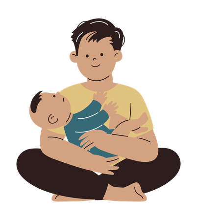 Happy Dad Hugging his Baby  Illustration