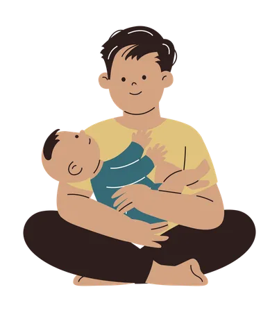 Happy Dad Hugging his Baby  Illustration