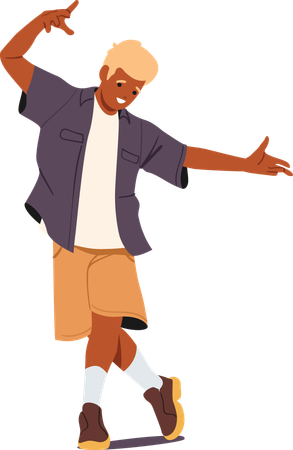 Happy dancing teenager boy feeling fun and joy  Illustration