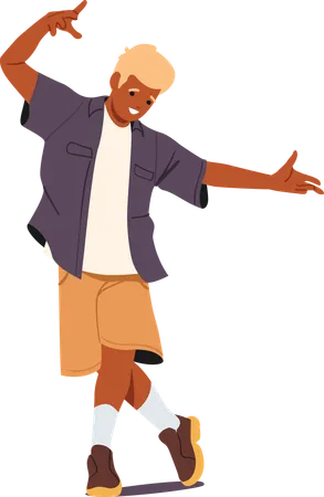 Happy dancing teenager boy feeling fun and joy  Illustration