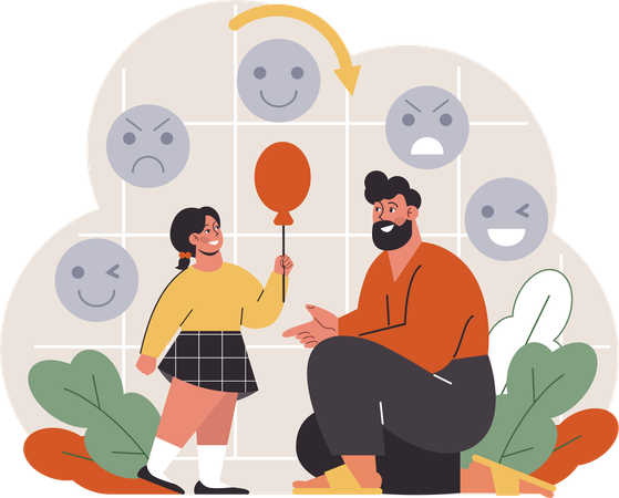 Happy daughter holding balloon with father  Illustration