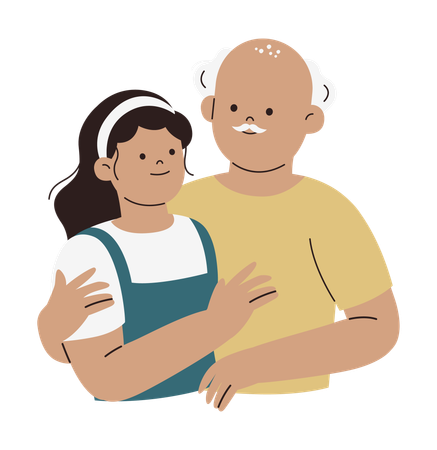 Happy Daughter Hugging Old Father  Illustration