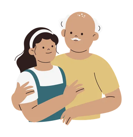 Happy Daughter Hugging Old Father  Illustration