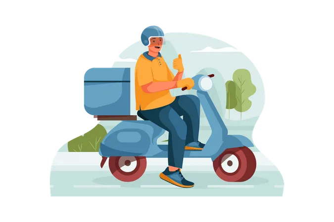 Happy delivery man on the way to delivery Illustration