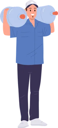 Happy deliveryman carrying two bottles of purified water  Illustration