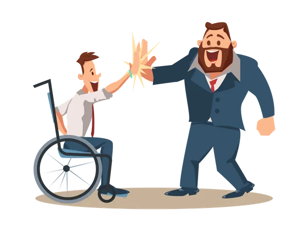 Happy Disabled Man Giving High Five Coworker  Illustration