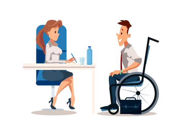 Happy Disabled Man Joined Office Illustration