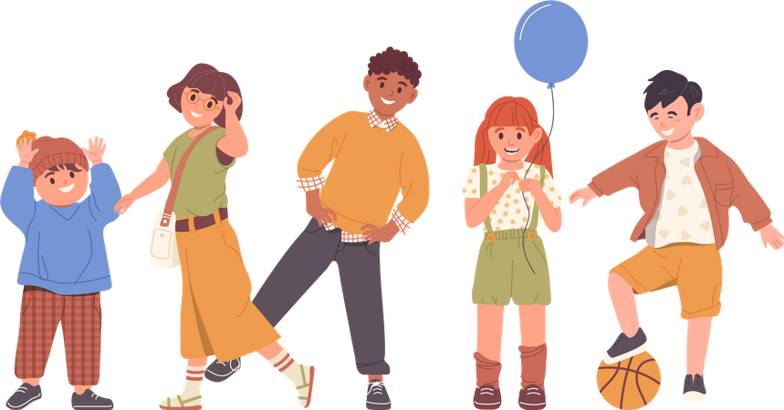 Happy diverse children smiling feeling positive  イラスト