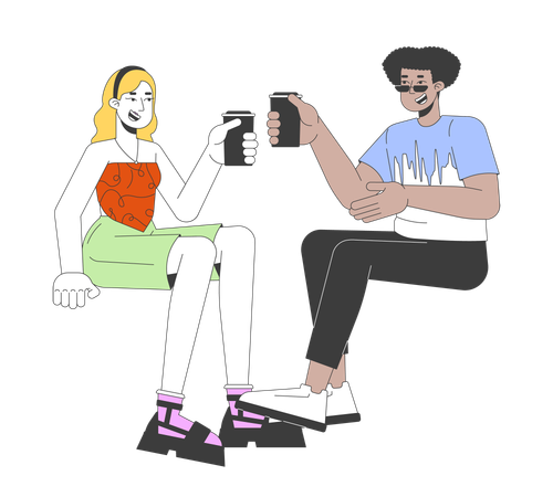 Happy diverse couple with drinks  Illustration