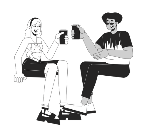 Happy diverse couple with drinks  Illustration