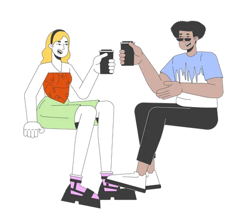 Happy diverse couple with drinks  Illustration