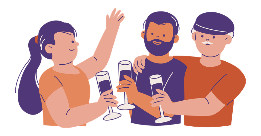 Happy Diverse People Clink Glasses  Illustration