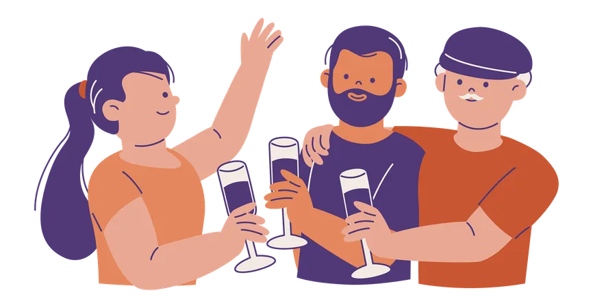 Happy Diverse People Clink Glasses  Illustration