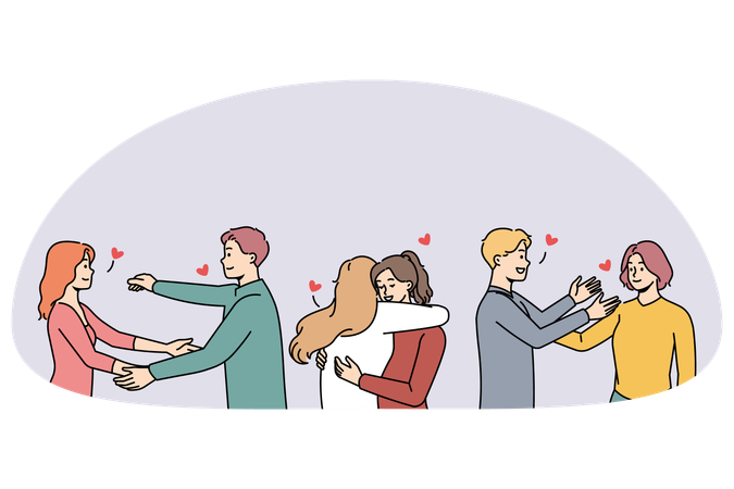 Happy diverse people hugging greeting each other  Illustration