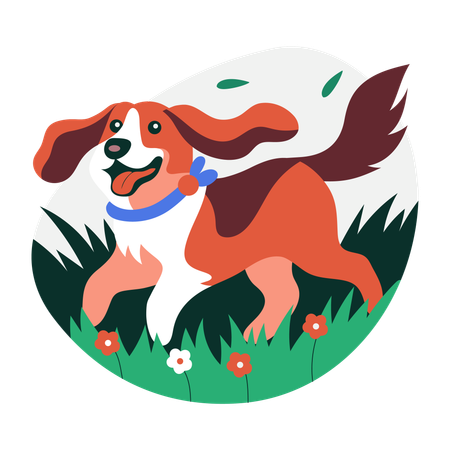 Happy dog running in park  Illustration