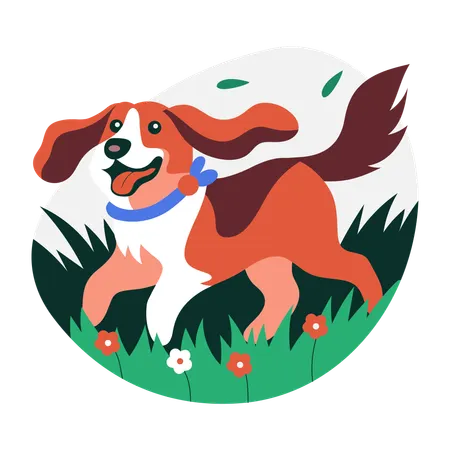 Happy dog running in park  Illustration