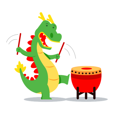 Happy dragon playing drum  Illustration