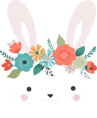 Happy Easter Card Template Cute Bunny With Flower Crown Vector Illustration Illustration