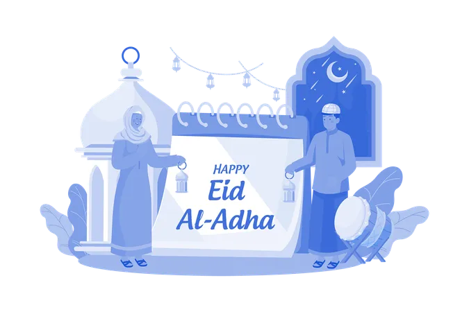 Happy Eid Illustration Concept On White Background Illustration