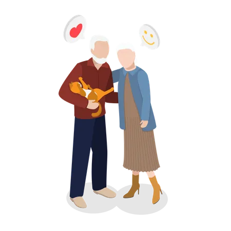 3 D Isometric Flat Vector Illustration Of Happy Elderly Couple Relationships In Old Age Illustration