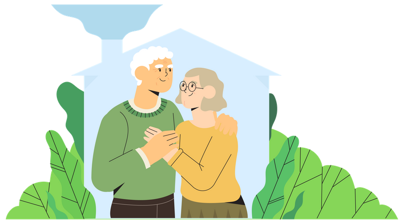 Happy elderly couple staying at home Illustration