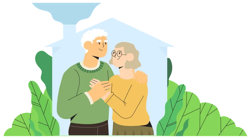 Happy elderly couple staying at home  Illustration