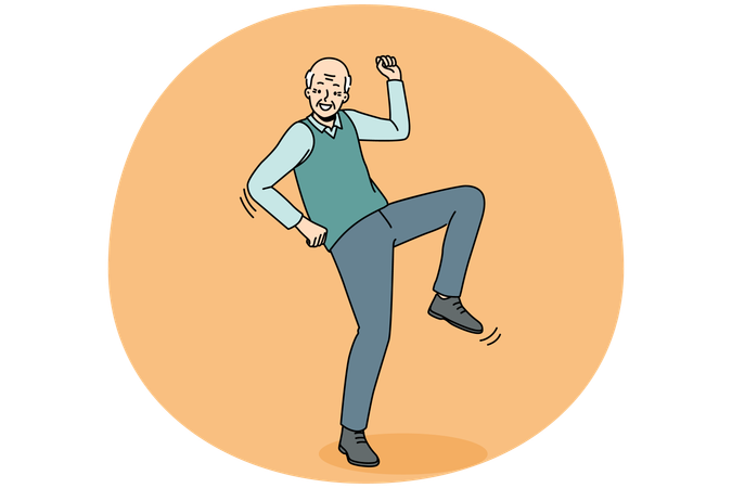 Happy elderly man have fun dancing  Illustration