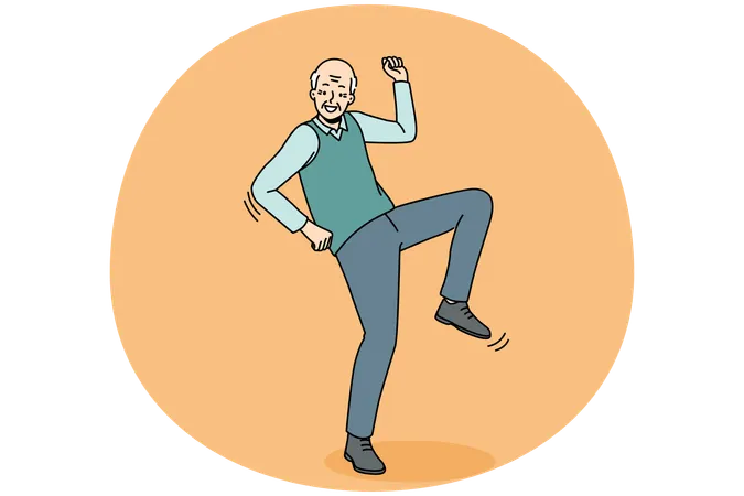 Happy elderly man have fun dancing  Illustration