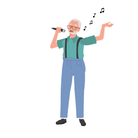 Happy Elderly man Singing  Illustration