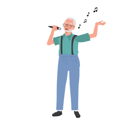 Happy Elderly man Singing  Illustration