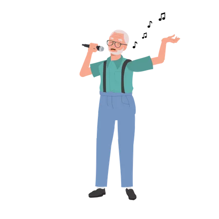 Happy Elderly man Singing  Illustration