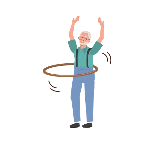 Happy Elderly man with Hula Hoop  Illustration