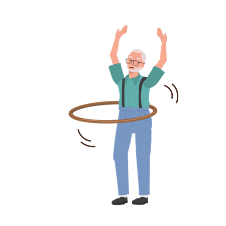 Happy Elderly man with Hula Hoop  Illustration