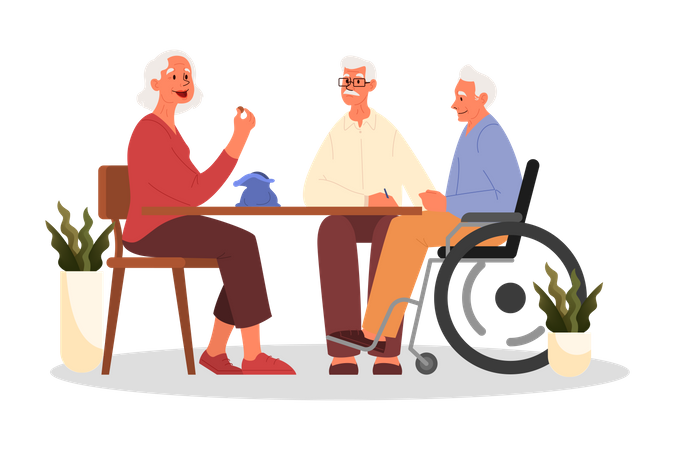 Happy elderly playing bingo together Illustration