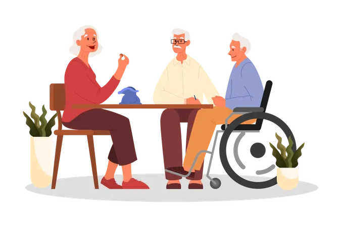 Happy elderly playing bingo together Illustration