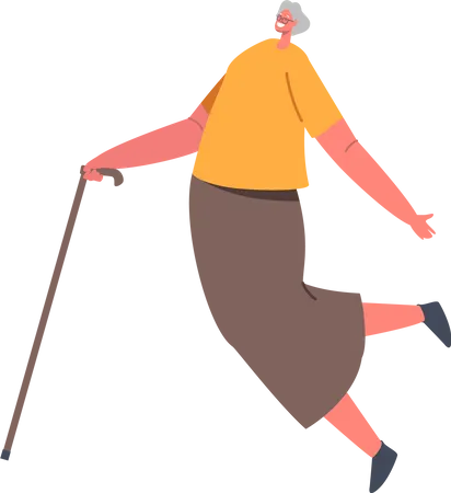 Happy elderly woman dancing Illustration