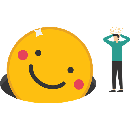 Happy emoji fell into pit  Illustration