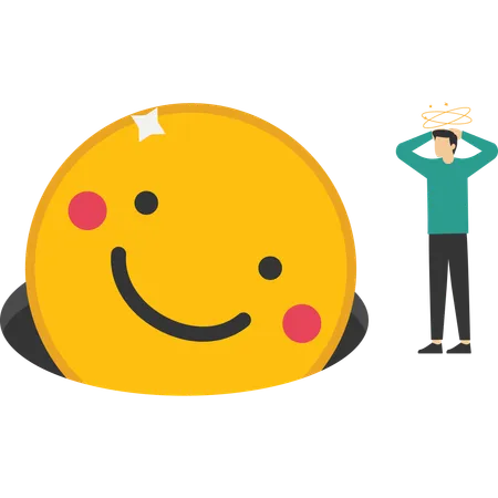 Happy emoji fell into pit  Illustration