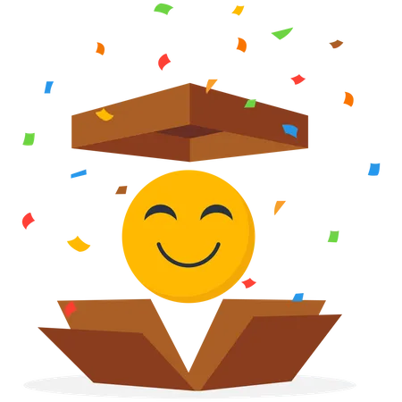 Happy Emoji outside the box  Illustration