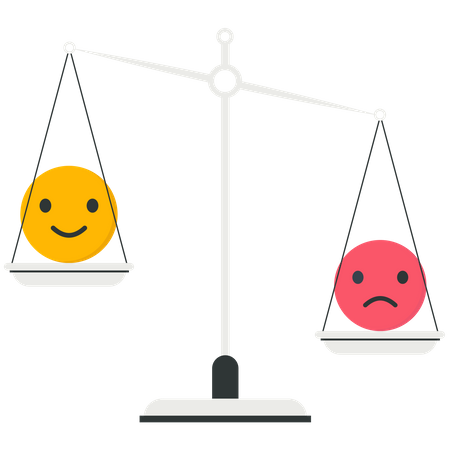 Happy emoticon and sad emoticon on scale  Illustration